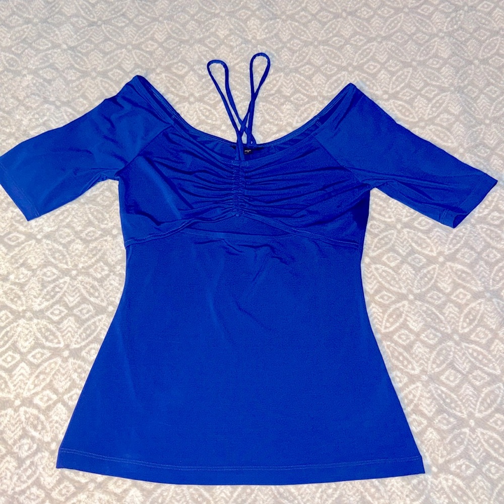 Women's Guess Shirt Blouse Peek A Boo Key Hole M Royal Blue New with tag